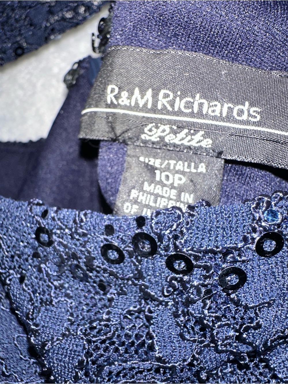 Navy Lace-Shoulder Evening Dress. - Picture 5 of 5